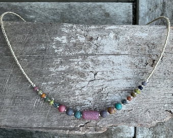 Boho Czech Glass Beaded Necklace, Artisan Made Mulit Coloured Short Layering Necklace
