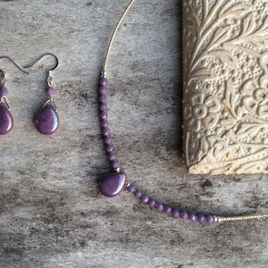 Purple teardrop necklace,Purple women necklace,Purple necklace,Purple short necklace,Boho Purple necklace,Czech glass purple necklace,Gift.