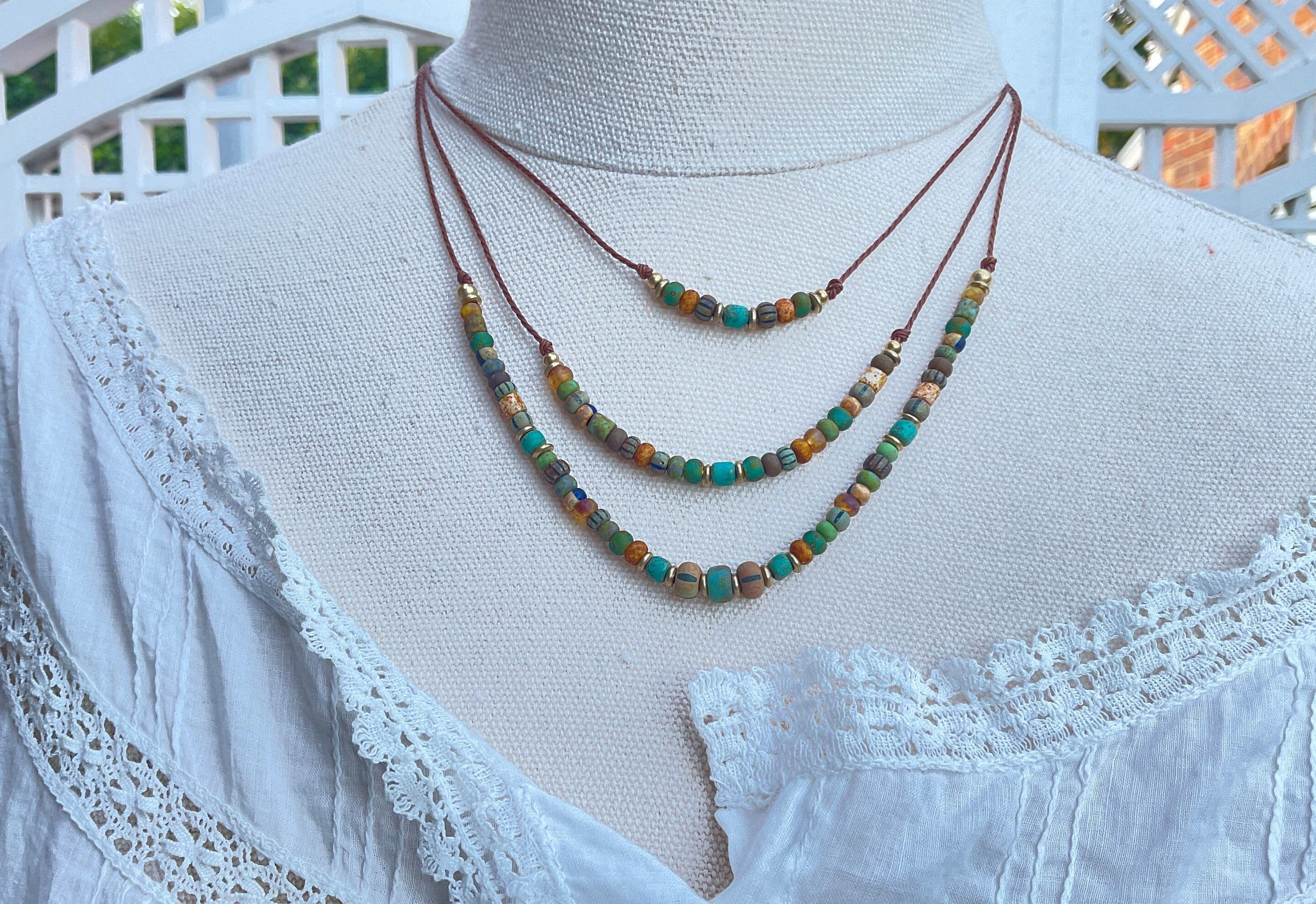 Boho Layering Necklace, Czech Glass Rustic Beaded Jewellery 