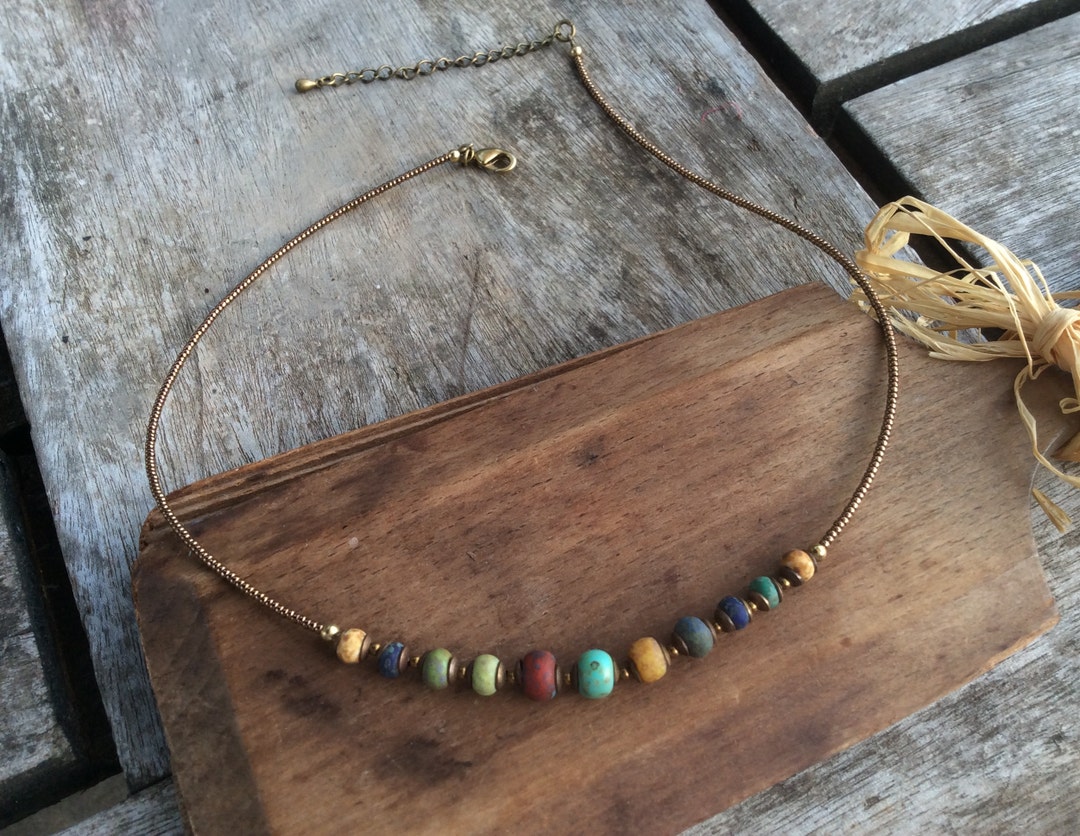 Boho necklace,Earth mother necklace,Short necklace,Simple necklace,Bohemian necklace,Czech glass necklace,Hippie necklace,Tribal,Gift idea.