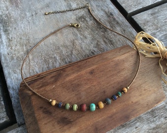 Boho necklace,Earth mother necklace,Short necklace,Simple necklace,Bohemian necklace,Czech glass necklace,Hippie necklace,Tribal,Gift idea.