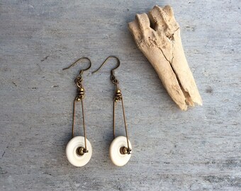 Geometric earrings,Industrial earrings,Steampunk earrings,Handmade earrings,White earrings,Disc earrings,Unique earrings,Statement earrings.