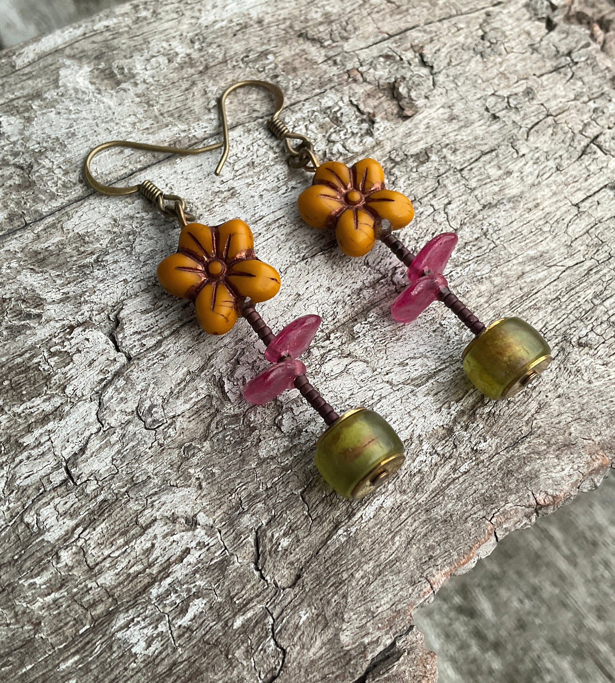 Boho Earrings,boho Daisy Earrings,flower Earrings,czech