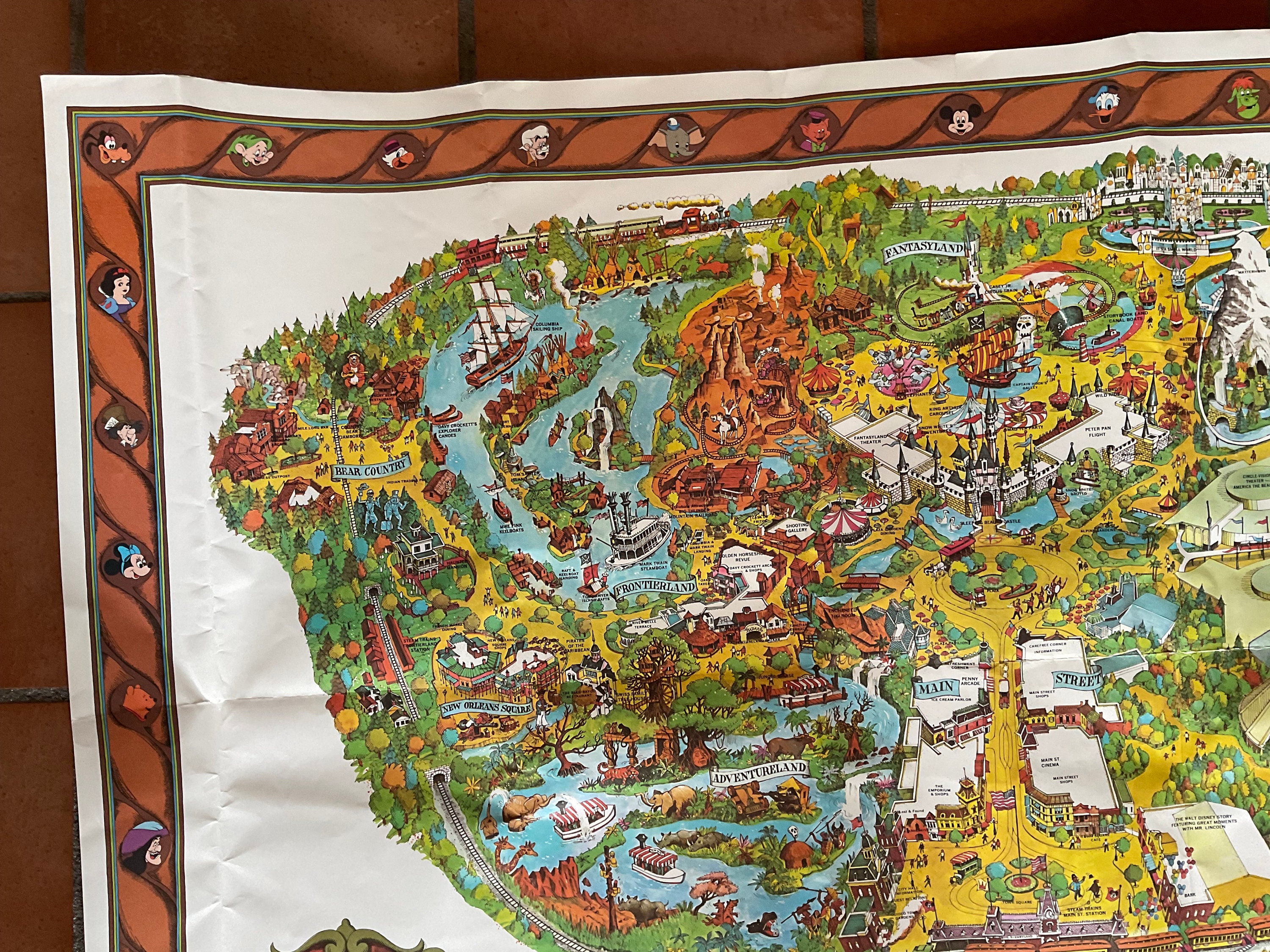 1960's Walt Disney Character Pictorial Map of the United