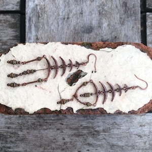 Boho Skeleton Earrings, Antique Copper Plated Mismatched Chandelier Halloween earrings.
