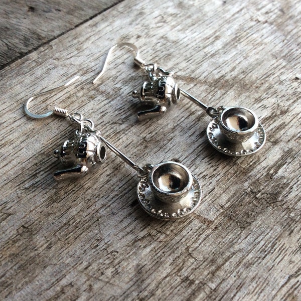 Womens jewellery, Tea lovers earrings, Tea pot and tea cup earrings, Novelty earrings, Pouring tea into cup earrings, Afternoon tea earrings