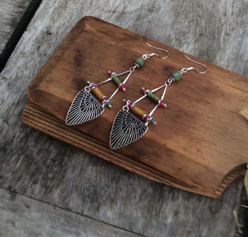 Earthy,Tribal earrings . Turquiosebuffpinksilver Boho earrings,Boho chic earrings,Hippy earrings,Bohemina earrings,Czech glass earrings