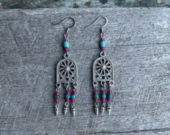 Daisy chandelier earrings,Boho earrings,Hippy earrings,Bohemian earrings,Statement earrings,Earthy earrings,Antique earrings,Gypsy earrings.