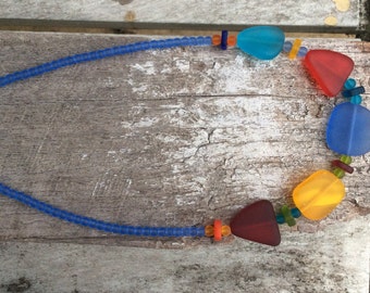 Multi Colored Sea Glass Necklace: Frosted Beach Statement Necklace
