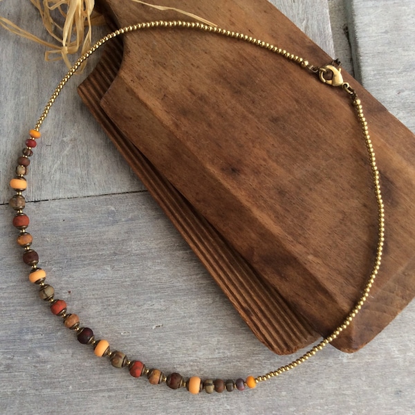 Boho necklace,Earth mother necklace,Short necklace,Simple necklace,Bohemian necklace,Czech glass necklace,Hippie necklace,Tribal,Gift idea.