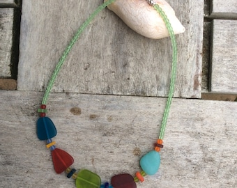 Multi Colored Sea Glass Necklace: Frosted Beach Statement Jewelry