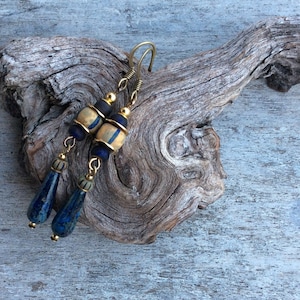 Women earrings,Boho earrings,Hippy earrings,Bohemian earrings,Hippie earrings,Earthy earrings,Czech earrings,Blue earrings,Rustic earrings