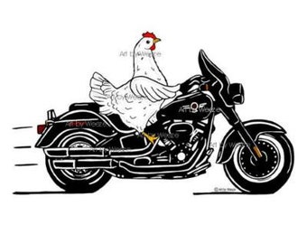 Printable Chicken, Chicken On Motorcycle, White Chicken, Instant Download, Chicken Art, JPEG, Funny Chicken, Biker Chicken, Digital Art