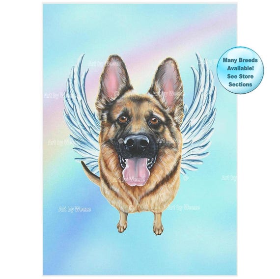 German Shepherd Art Print with Angel PRINT Pet Loss Remembrance Memorial Gift Guardian Angel Art 8  X 10