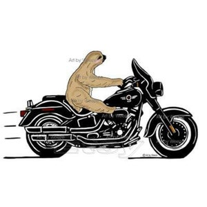Sloth Riding A Motorcycle, Sloth Art, Sloth Cartoon Art, Motorcycle Art, Biker Art, Sloth Wall Art, Sloth Decor