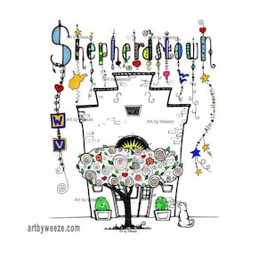Shepherdstown, Shepherdstown West Virginia, Shepherdstown Library, Shepherdstown Print, Jefferson County WV, WV, Shepherdstown Doodle Art