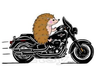 Hedgehog Riding A Motorcycle, Hedgehog Art, Hedgepig, Prickly Pig, Fuzz Pig, Hedgehog Cartoon Art, Motorcycle Art, Biker Art, Hedge Hog