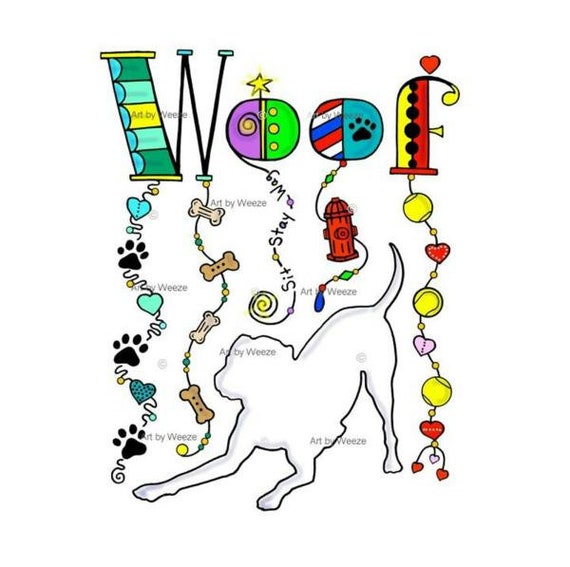 Dog Art Woof Doodle Art Dog Toys Dog Lover Gift White Etsy