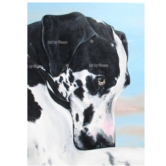 MATTED Harlequin Great Dane Vintage Color Dog Print