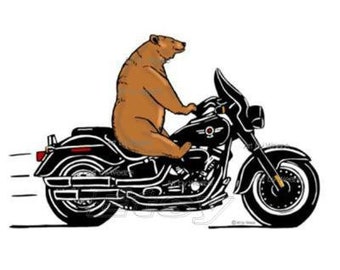 Bear Riding A Motorcycle, Brown Bear, Bear Art, Motorcycle Art, Biker Art, Bear Wall Art