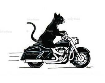 印刷可能な黒猫、バイクに乗った猫、タキシード猫、漫画猫、即時ダウンロード、猫の壁アート、JPEG、印刷可能なダウンロード、印刷可能なアート