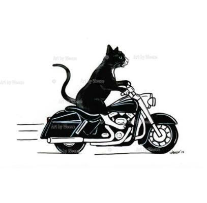 印刷可能な黒猫、バイクに乗った猫、タキシード猫、漫画猫、即時
