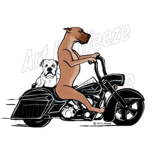 Printable Great Dane And White Bulldog, JPEG, Dog Riding Motorcycle, Printable Download, Instant Download, Great Dane Bulldog Caricature