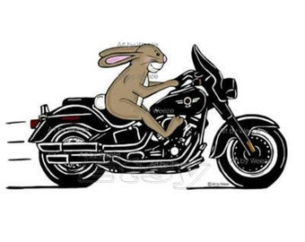 Rabbit Riding A Motorcycle, Brown Rabbit, Tan Bunny, Rabbit Art, Motorcycle Art, Biker Art, Bunny Rabbit, Rabbit Wall Art