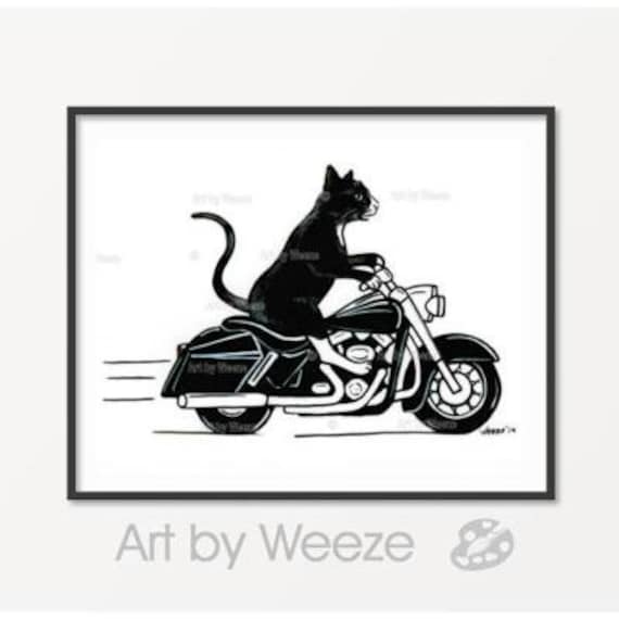 Druckbare schwarze Katze, Katze auf Motorrad, Smoking Katze, Cartoon Katze,  sofortiger Download, Katze Wandkunst, JPEG, druckbarer Download, druckbare  Kunst