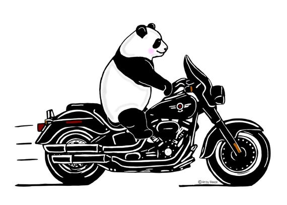 Printable Panda, Panda on Motorcycle, Panda, Instant Download