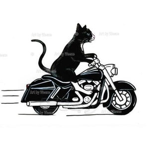 Tuxedo Cat, Black Cat, Cat On Motorcycle, Funny Cat Art, Motorcycle Art, Biker Art, Cat Print, Harley Davidson, Cat Owner Gift, Biker Gift