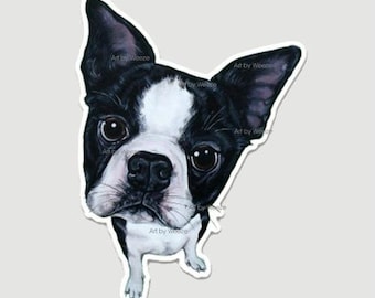 Boston Terrier Sticker, Boston Terrier Decal, Vinyl Decal, Boston Terrier, Water Bottle Decal, Black And White Dog Sticker, Waterproof Decal