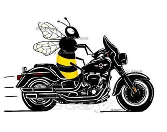 Honey Bee Riding A Motorcycle, Honeybee, Bumblebee, Bumble Bee, Bee Art, Motorcycle Art, Biker Art, Bee Wall Art, Bees, Queen Bee, Drone Bee