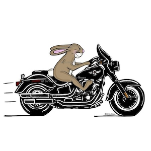Printable Rabbit Art, Bunny On Motorcycle, Brown Rabbit, Brown Bunny, Biker Art, Instant Download, Motorcycle Wall Art, JPEG, Digital Print