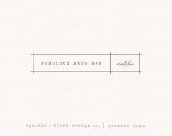 Premade Photography Beauty Bar Lashes Brows Logo Cursive Contemporary Rectangle Frame Makeup Artist Typewriter Font Modern Minimalist (e642)