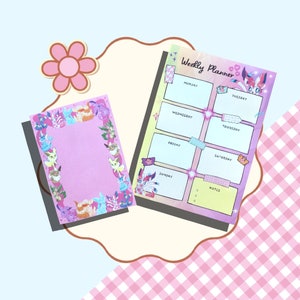 Weekly planner/notepad with super cute kawaii design, perfect for back to school