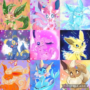 Impressions d'art de fan d'Eev Evolutions, conceptions de création de lapin mort, cadeaux parfaits, taille a5 mignonne, décoration intérieure, salle de fées, petits, fandom, poke