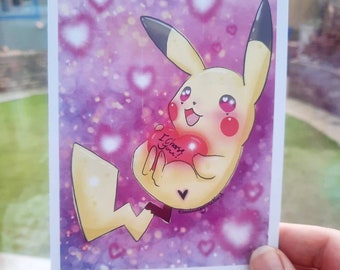 Kawaii “I Choose You” Valentine’s Pika Greeting Card (A5) | Love heart Design + Kraft Envelope