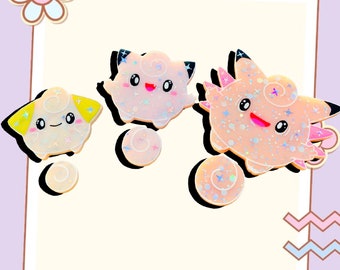 Beautiful Fairy Poke necklaces made from bio resin, evolution line from Clef, Clefai to Clefab, baby monsters
