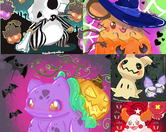 Spooky Kawaii Poke Art Print – A5 Size with Backing Board | Ghost-Type Wall Art