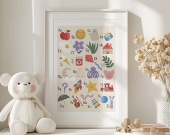 Alphabet Print | Animals & Objects | Nursery | Playroom | Kids room artwork | Learning | Art | Print | Kids Room | Gifts for Kids | Pastel