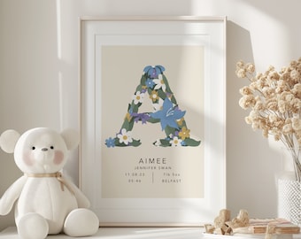 Floral Alphabet Print | Personalised | Nursery | Playroom | Kids room | Letter | Illustration | Art | Print | Gifts for Kids | Pastel