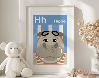 H for Hippo | Animal Alphabet Print | Animal | Dog | Nursery | Playroom | Kids room artwork | Art | Print | Kids Room | Gifts for Kids