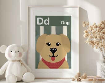 D for Dog | Animal Alphabet Print | Animal | Dog | Nursery | Playroom | Kids room artwork | Art | Print | Kids Room | Gifts for Kids