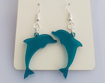Laser Cut Acrylic Dolphin Earrings - Nickel Free Hardware Gift for Dolphin Lovers! Custom Made Tropical Sea Life