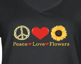 DIY T-Shirt Direct to Film Transfer Design Pairs Well - Peace Love Flowers