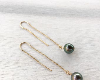 Tahitian pearl threader earrings