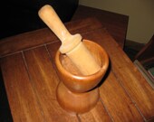 ANTIQUE WOODEN MORTAR And Pestle Wood Spice Grinding Bowl Wooden Crushing Bowl 6 quot High 4 quot Across Natural Crack In Wood Base