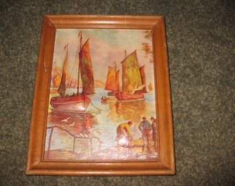 Cheesecake Gil Elvgren Louis F 1939 Short on Sails Bas Relief Pin Up Printed Signature Dow Framed Raised Lithograph