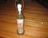 VICTORIAN GLASS LAMP Cylinder Shape With Roses Metal Filigree Top And Bottom 24 quot To Top Of Harp The Lamp Works There Is No Shade